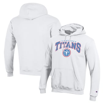 Men's Champion White Tennessee Titans Powerblend Arch over Logo Hoodie