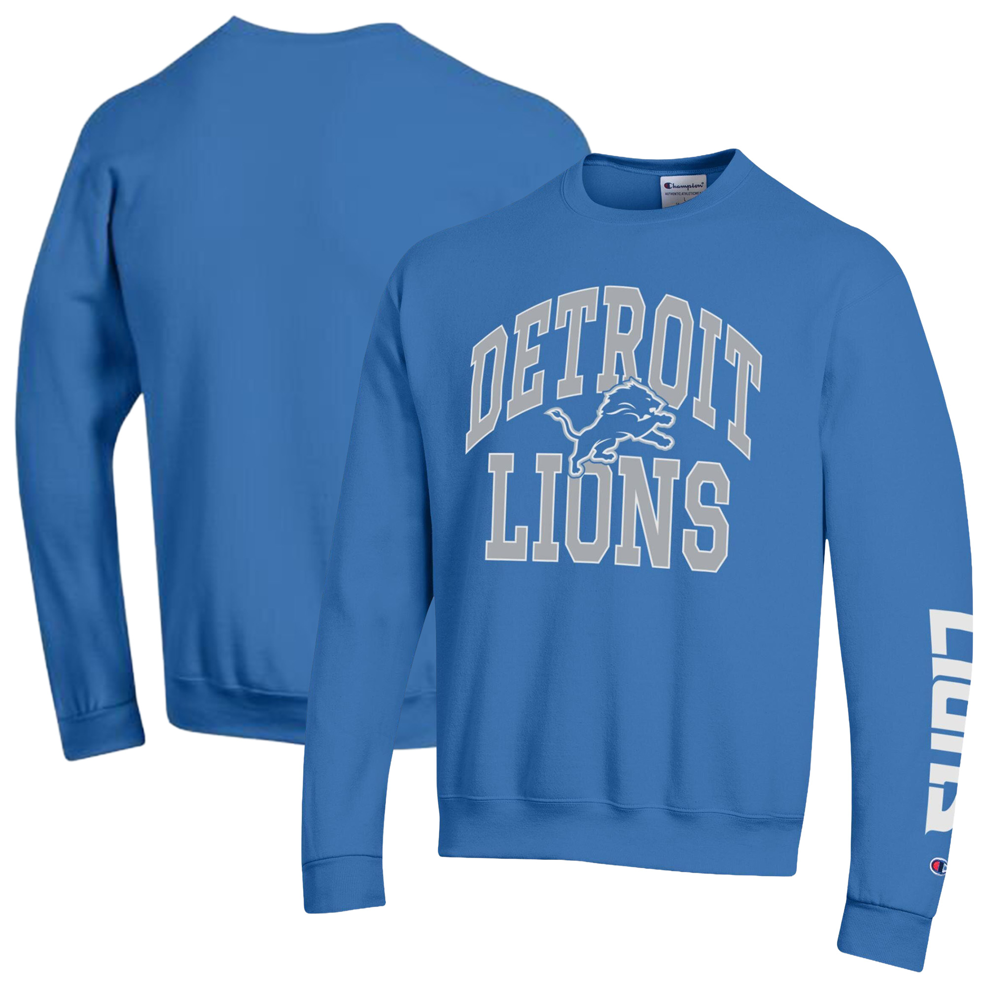 Champion Men's Detroit Lions Powerblend Crewneck Pullover Fleece Sweatshirt - Blue