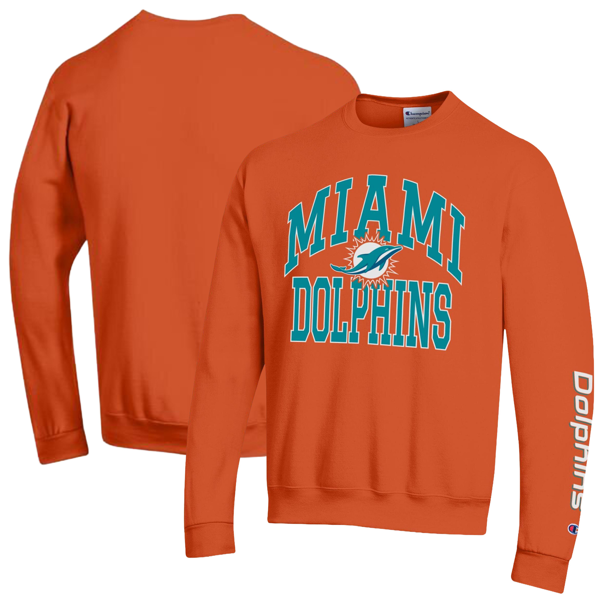 Men's Champion  Orange Miami Dolphins Powerblend Fleece Sweatshirt