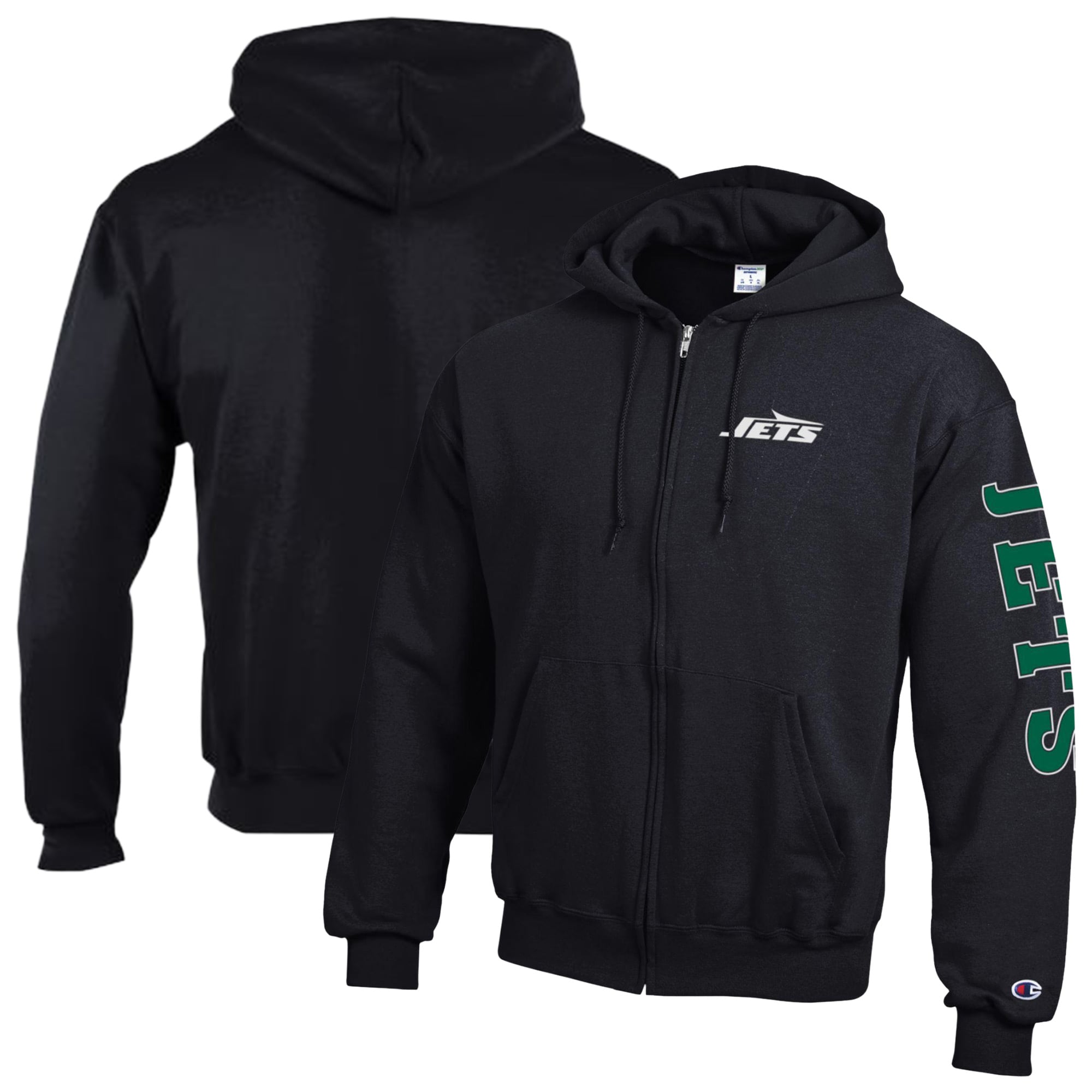 Men's Champion  Black New York Jets Powerblend Fleece Full-Zip Hoodie