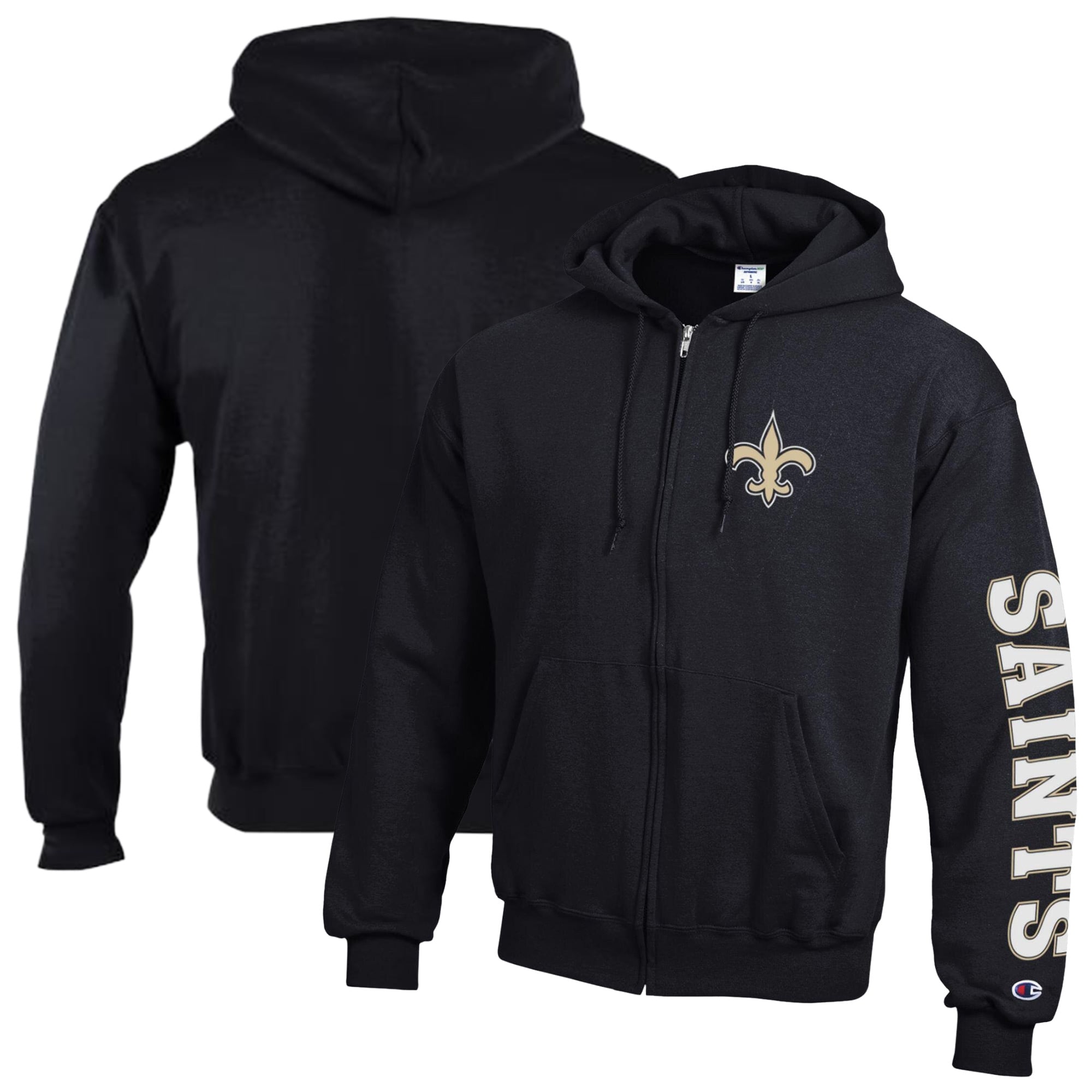 Men's Champion  Black New Orleans Saints Powerblend Fleece Full-Zip Hoodie