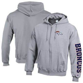 Men's Champion  Heather Gray Denver Broncos Powerblend Fleece Full-Zip Hoodie