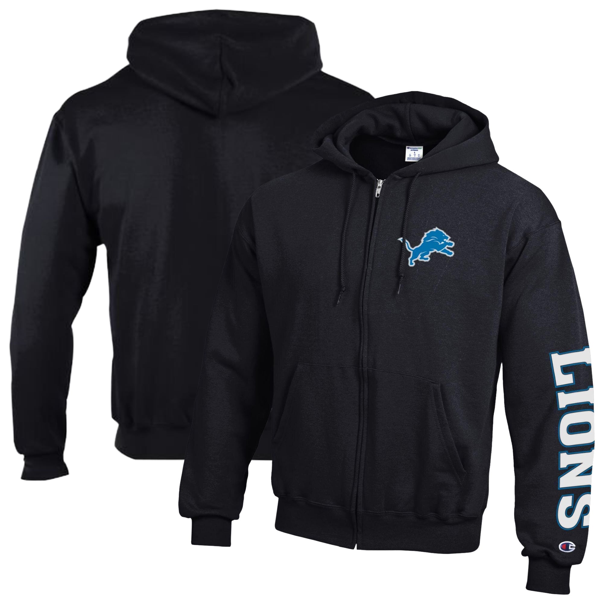 Men's Champion  Black Detroit Lions Powerblend Fleece Full-Zip Hoodie