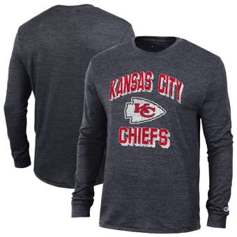 Men's Champion Black Kansas City Chiefs Ultimate Tri-Blend Long Sleeve T-Shirt