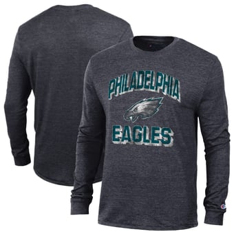 Men's Champion Heather Black Philadelphia Eagles Ultimate Tri-Blend Long Sleeve T-Shirt
