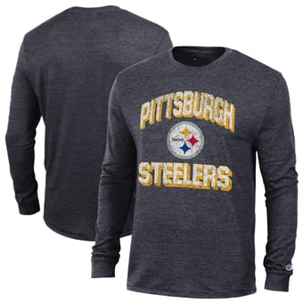 Men's Champion Heather Black Pittsburgh Steelers Ultimate Tri-Blend Long Sleeve T-Shirt