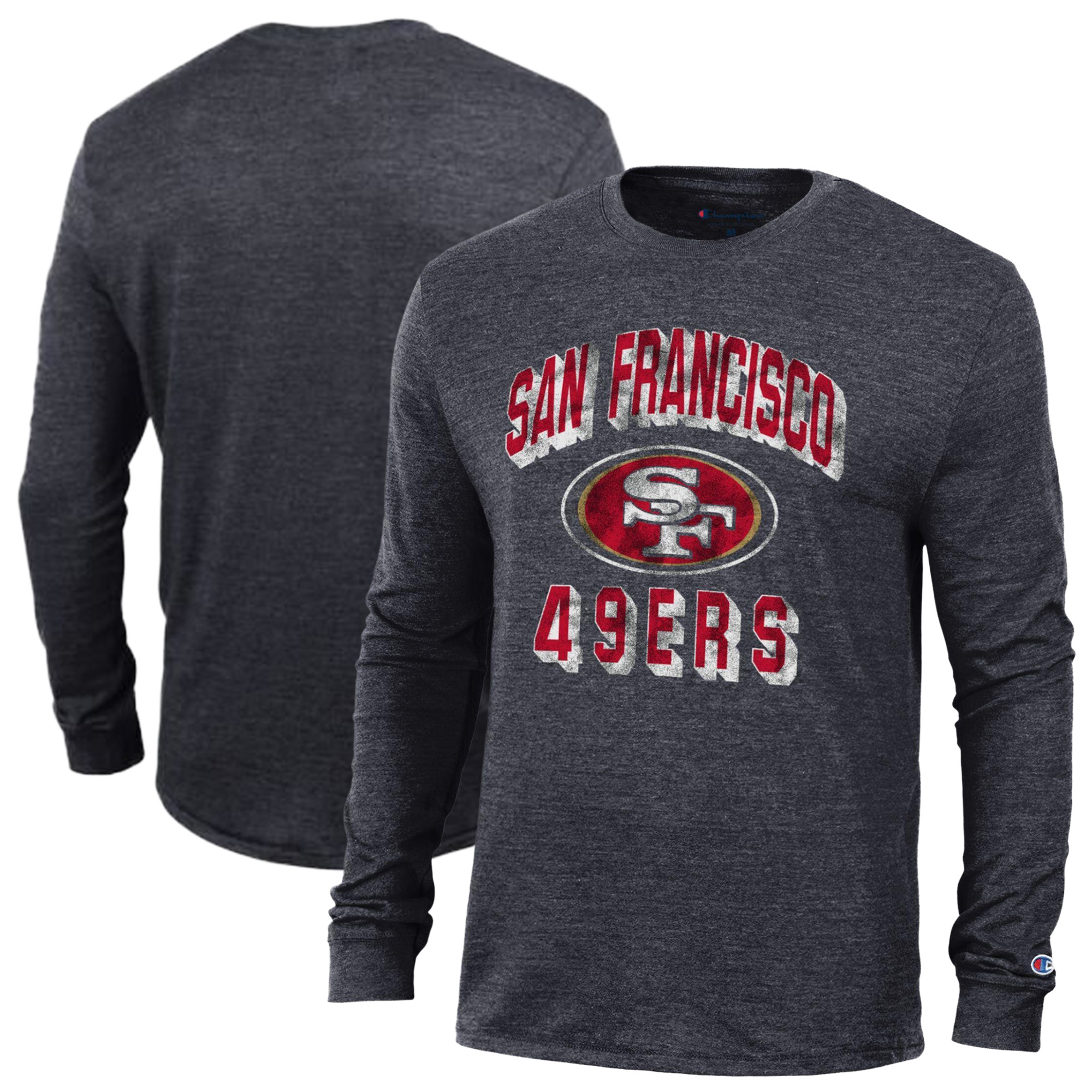 Men's Champion Heather Black San Francisco 49ers Ultimate Tri-Blend Long Sleeve T-Shirt