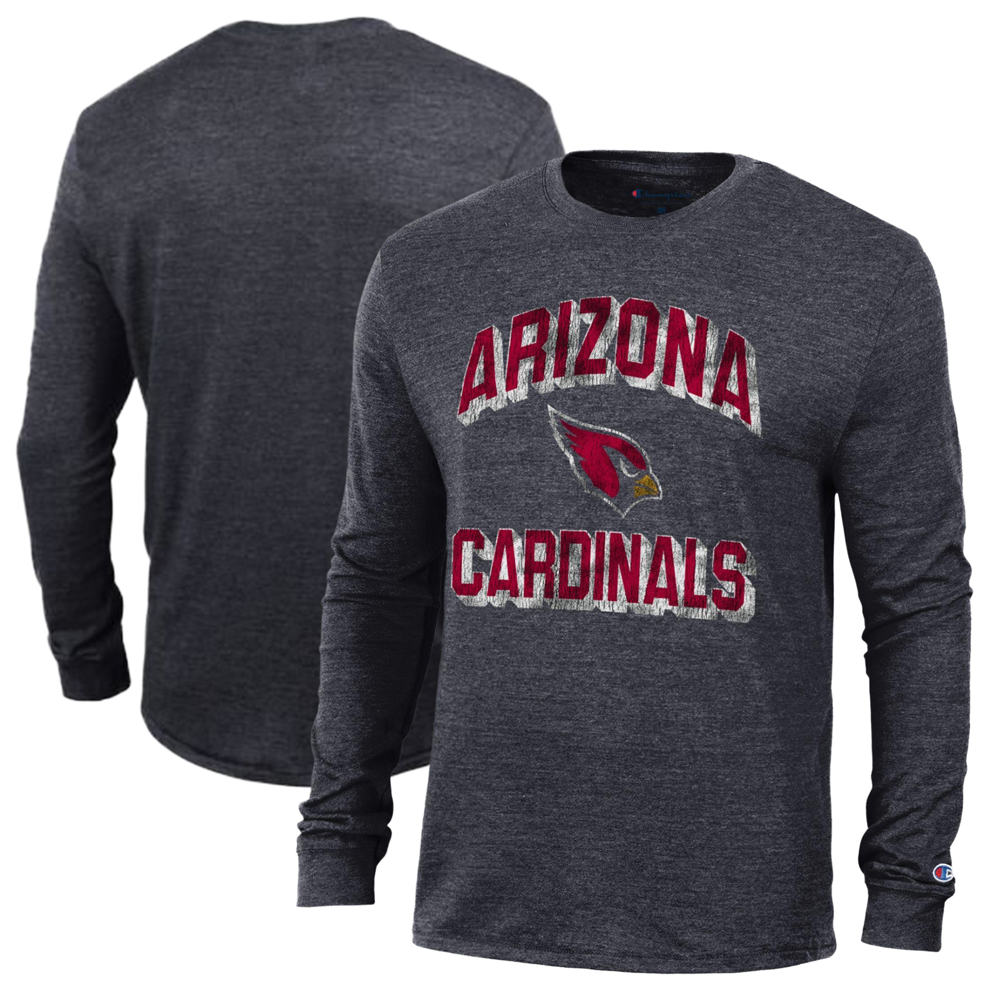 Men's Champion Heather Black Arizona Cardinals Ultimate Tri-Blend Long Sleeve T-Shirt