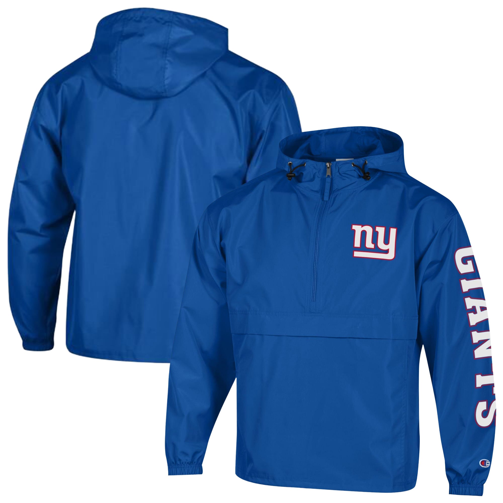Men's Champion Royal New York Giants Packable Hooded Windbreaker Half-Zip Jacket
