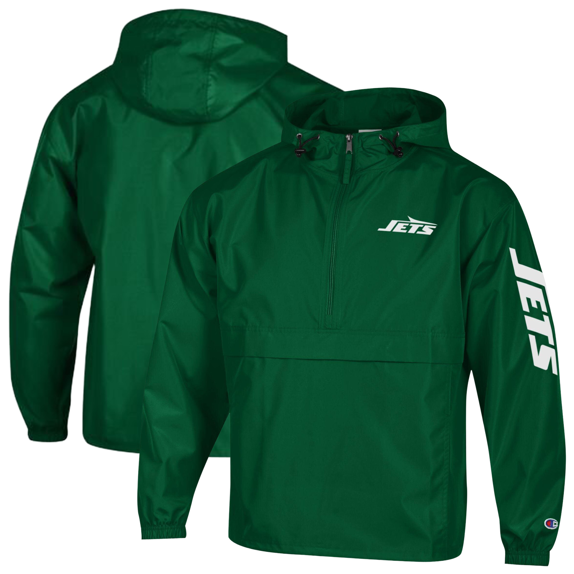 Men's Champion Green New York Jets Packable Hooded Windbreaker Half-Zip Jacket