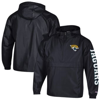 Men's Champion Black Jacksonville Jaguars Packable Hooded Windbreaker Half-Zip Jacket