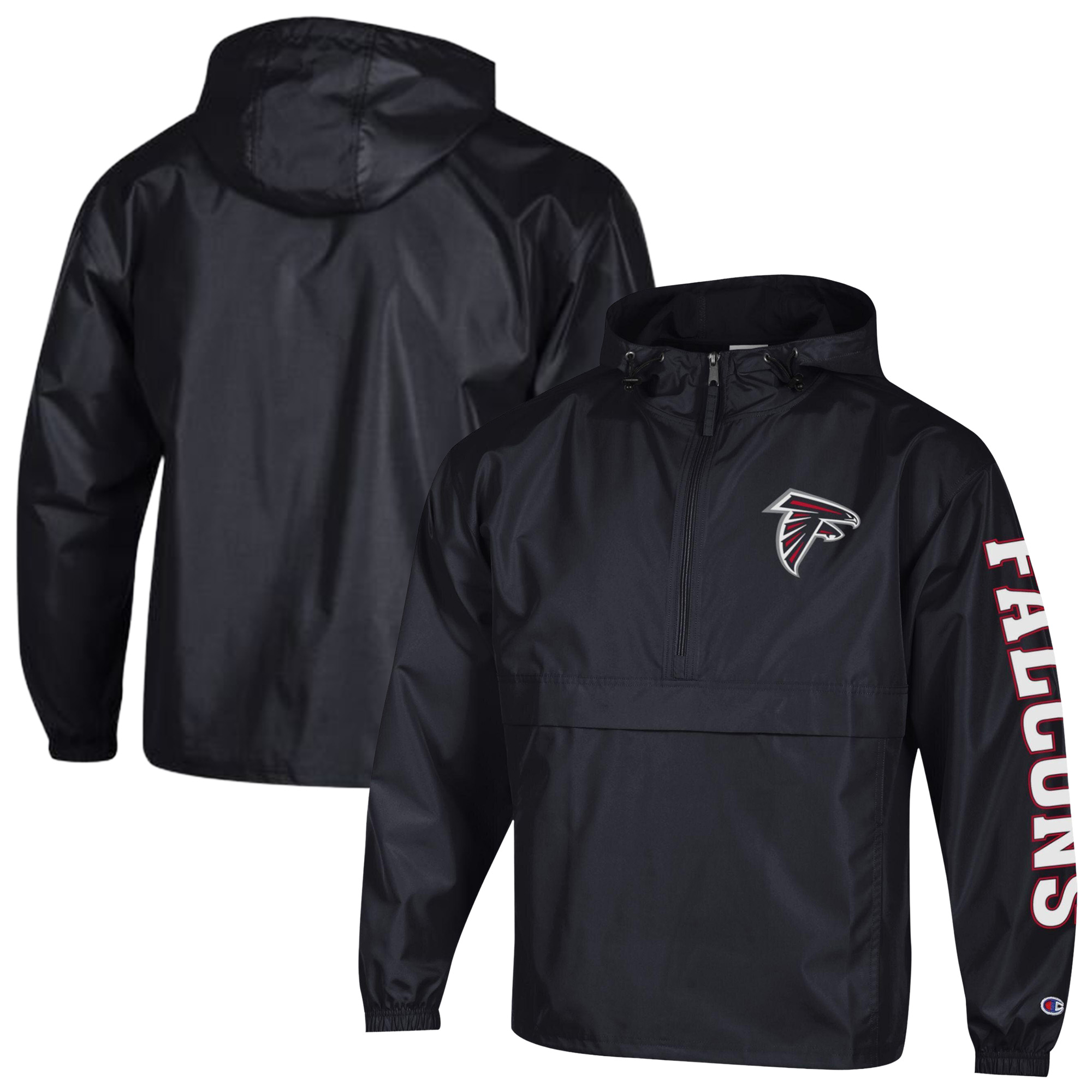 Champion Men's Black Atlanta Falcons Packable Windbreaker Half-Zip Jacket - Black