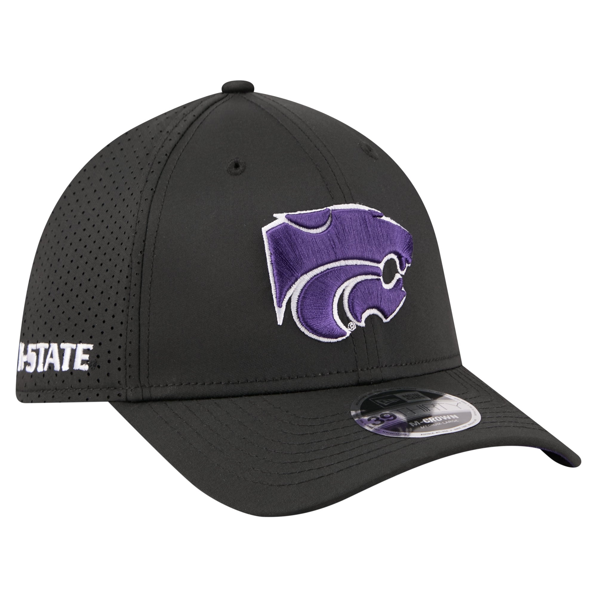 Men's New Era  Black Kansas State Wildcats 39THIRTY M-Crown Flex Fit Hat