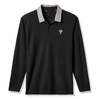 Men's TravisMathew  Black Texas Longhorns Varsity Vintage Long Sleeve Tri-Blend Polo
