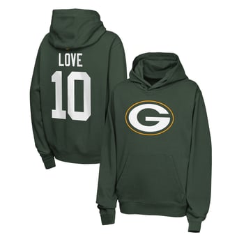 Youth Nike Jordan Love Green Green Bay Packers Name & Number Club Fleece Hoodie