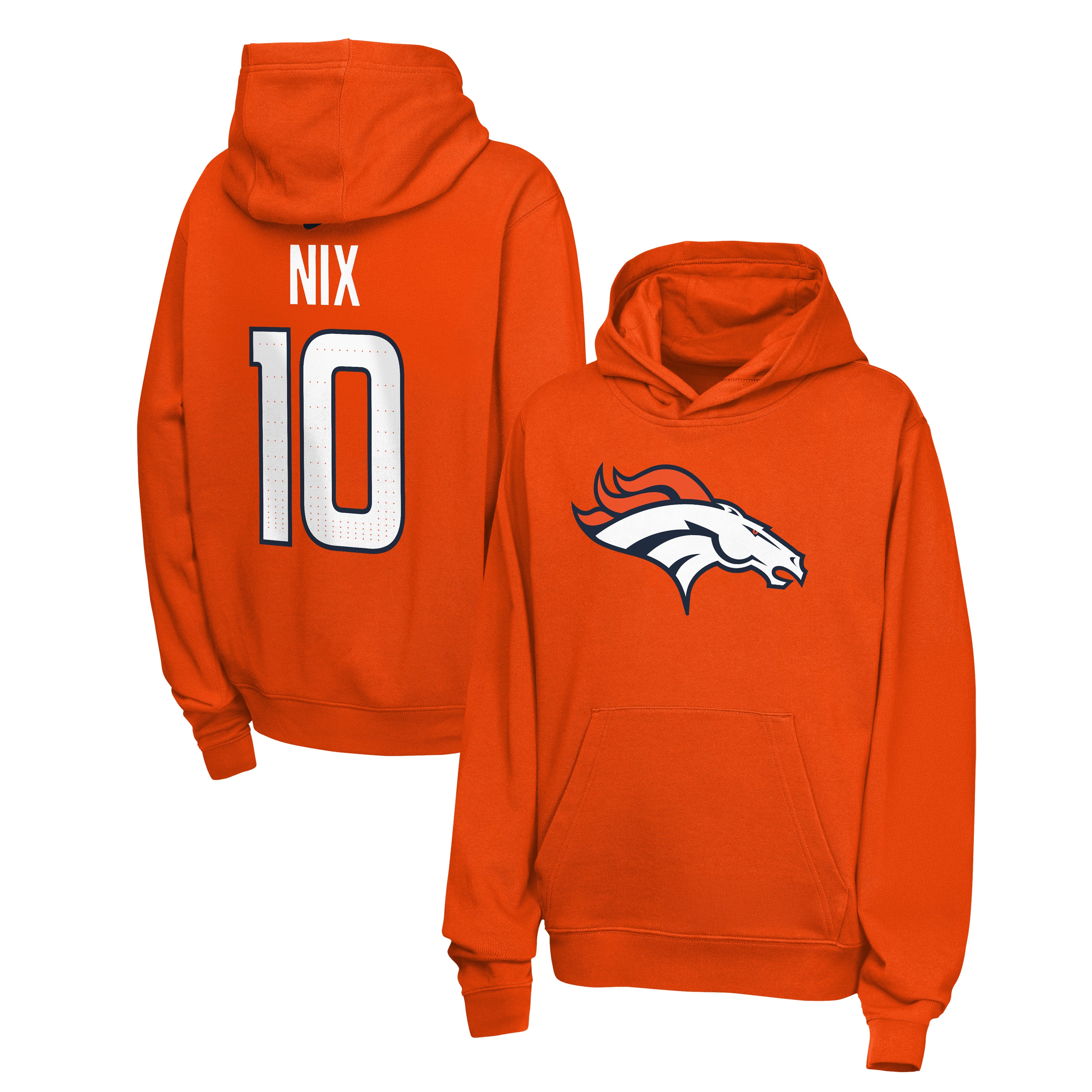 Youth Nike Bo Nix Orange Denver Broncos Name & Number Club Fleece Hoodie