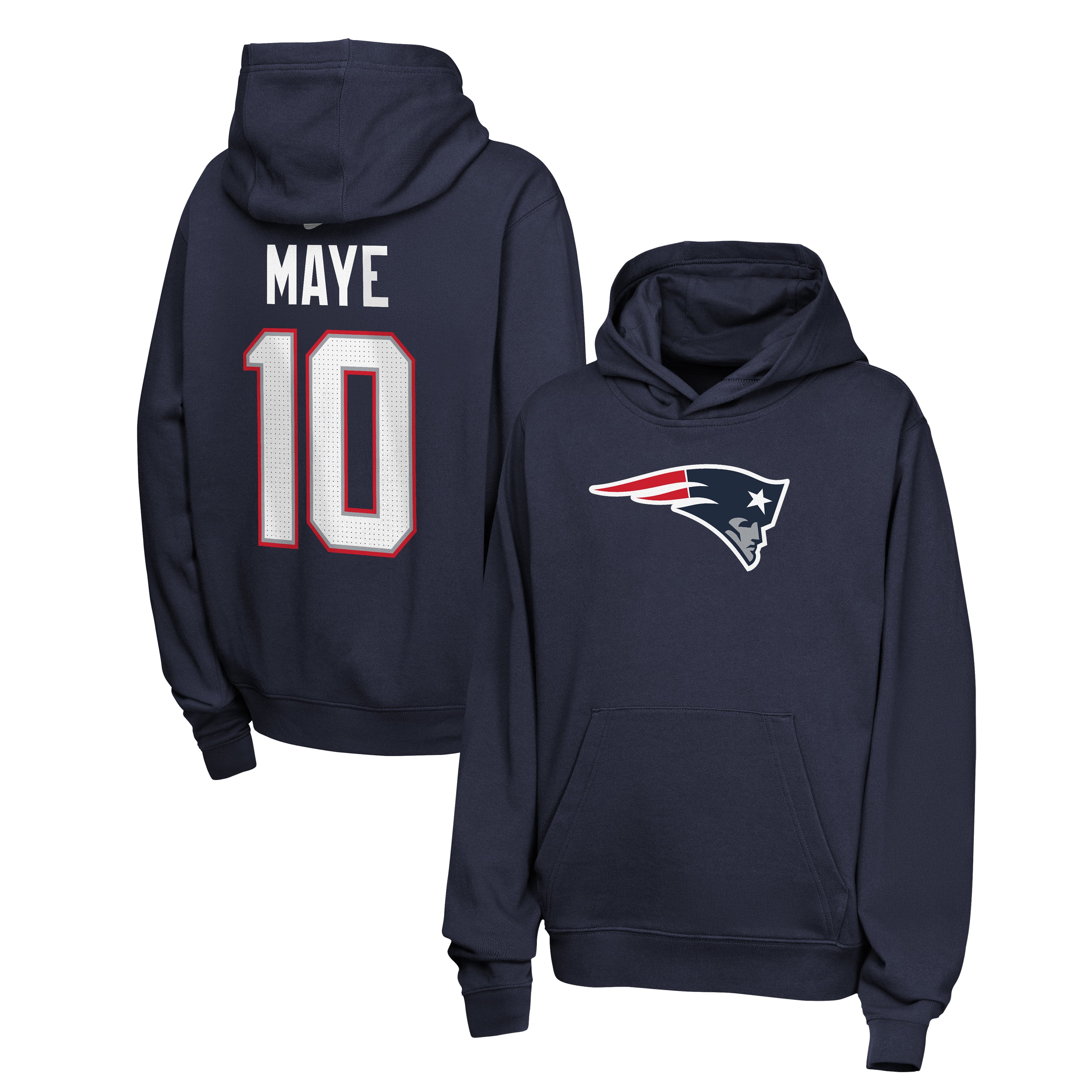 Youth Nike Drake Maye Navy New England Patriots Name & Number Club Fleece Hoodie