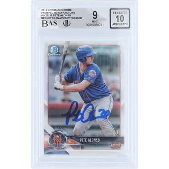 Pete Alonso New York Mets Autographed 2018 Bowman Chrome Prospects Refractor #BCP137 #/499 Beckett Fanatics Witnessed Authenticated 9/10 Card