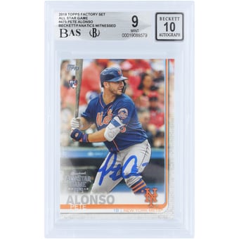 Pete Alonso New York Mets Autographed 2019 Topps Factory Set All Star Game #475 Beckett Fanatics Witnessed Authenticated 9/10 Rookie Card