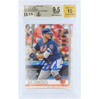 Pete Alonso New York Mets Autographed 2019 Topps Factory Set All Star Game #475 Beckett Fanatics Witnessed Authenticated 9.5/10 Rookie Card