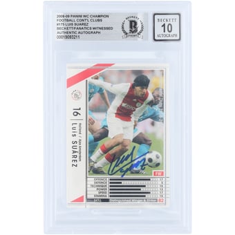 Luis Suarez Ajax Autographed 2008-09 Panini WC Champion Football Intercontinental Clubs #175 Beckett Fanatics Witnessed Authenticated 10 Card