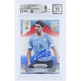Luis Suarez Uruguay National Team Autographed 2014 Panini Prizm World Cup Red White & Blue Prizm #194 Beckett Fanatics Witnessed Authenticated 9/10 Card