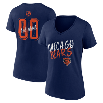 Women's Navy Chicago Bears Hustle Personalized Name & Number V-Neck T-Shirt