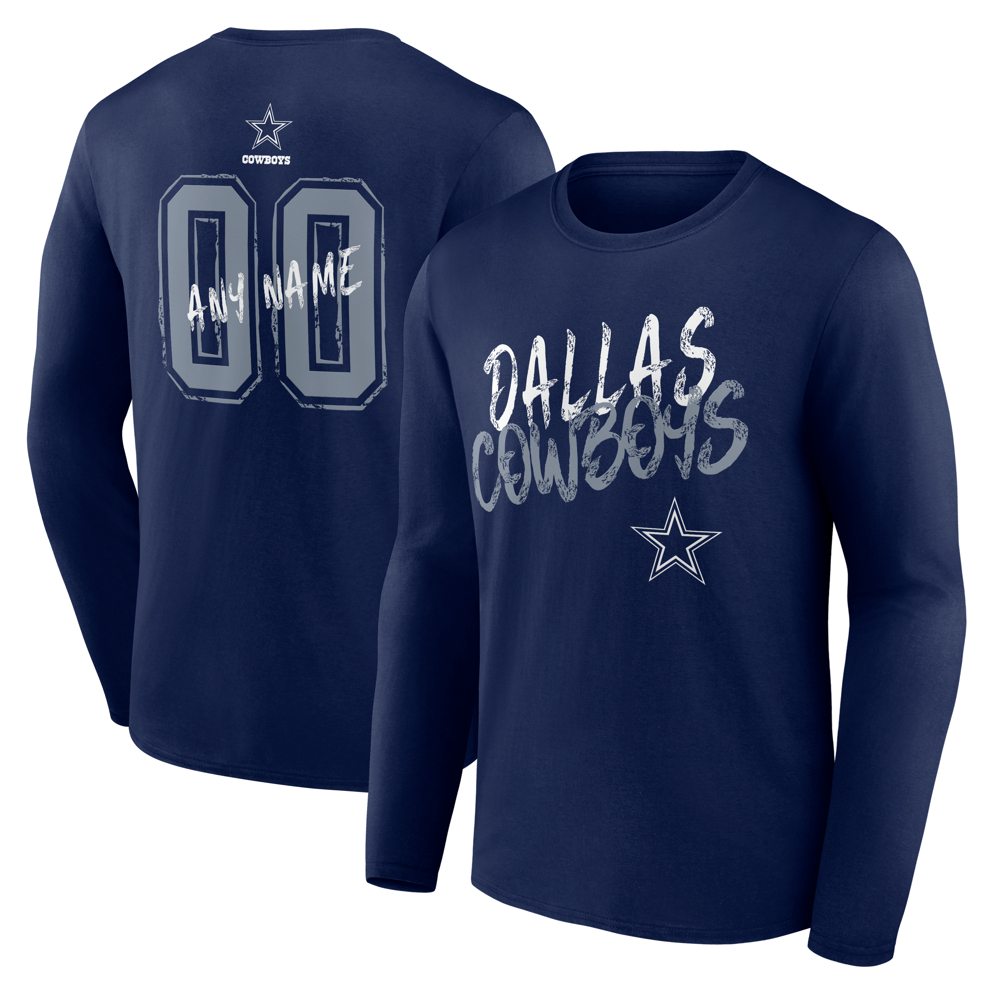Men's Navy Dallas Cowboys Hustle Personalized Name & Number Long Sleeve T-Shirt
