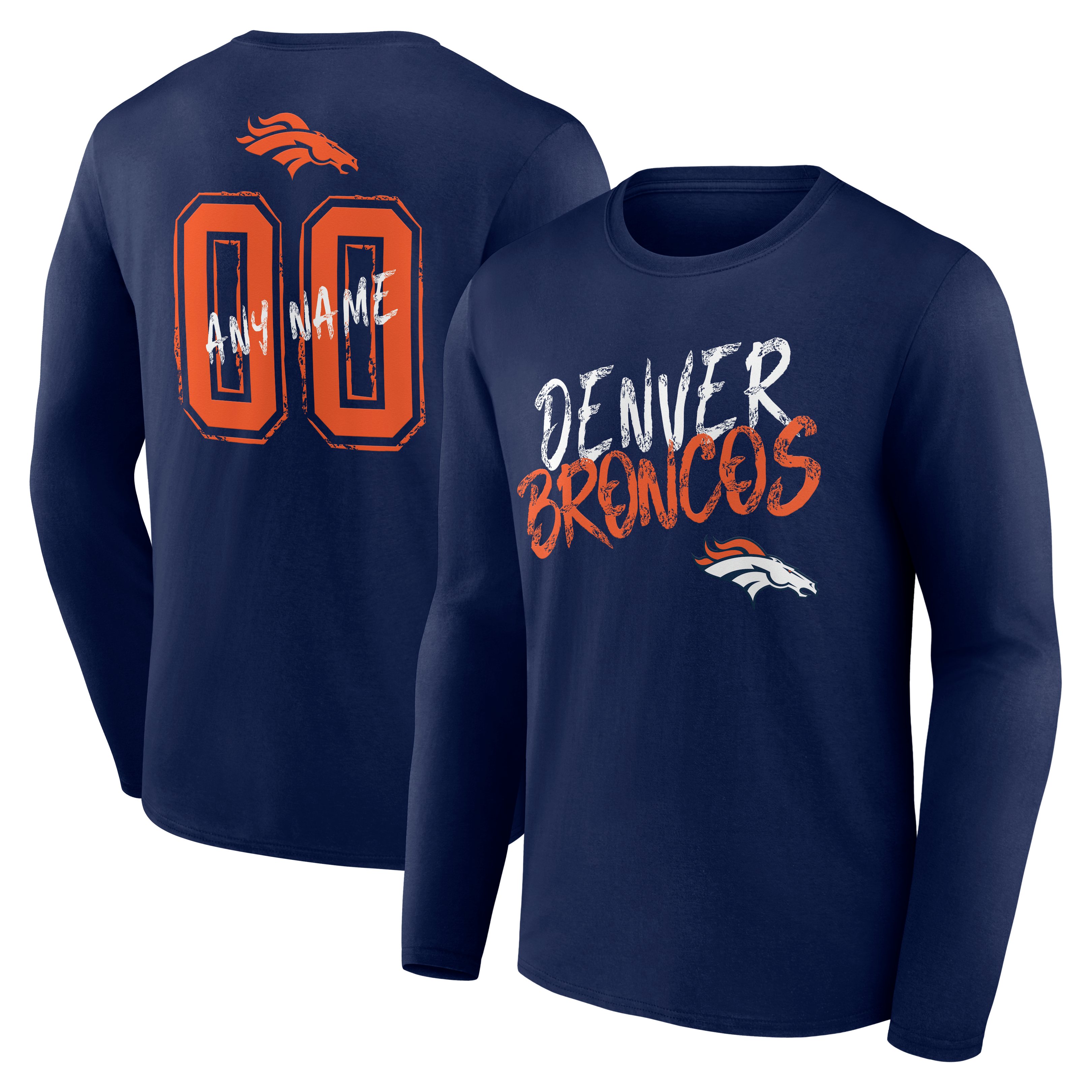 Men's Navy Denver Broncos Hustle Personalized Name & Number Long Sleeve T-Shirt