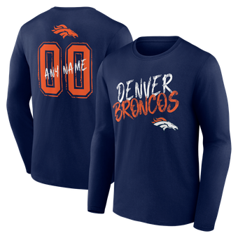 Men's Navy Denver Broncos Hustle Personalized Name & Number Long Sleeve T-Shirt