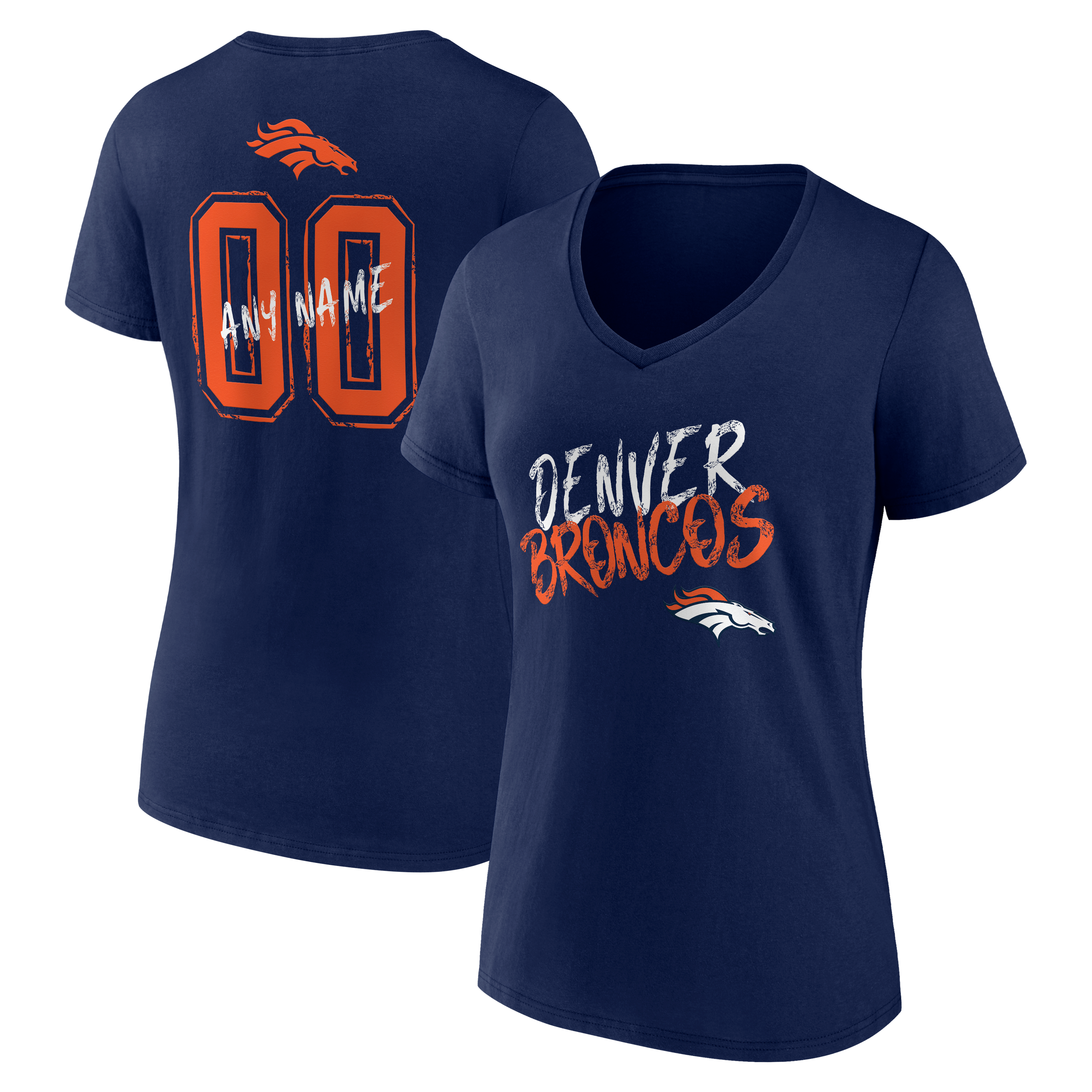 Women's Navy Denver Broncos Hustle Personalized Name & Number V-Neck T-Shirt