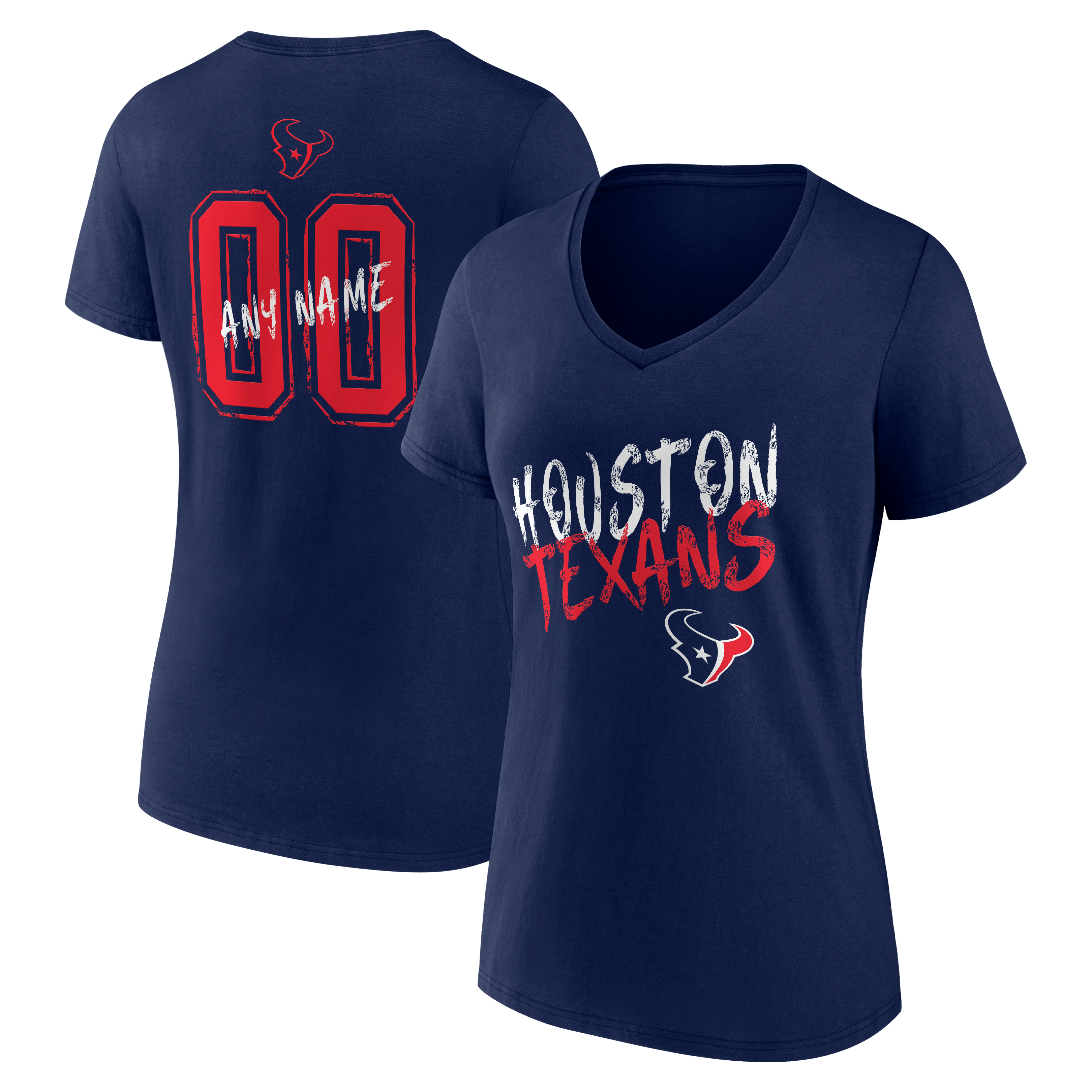 Women's Navy Houston Texans Hustle Personalized Name & Number V-Neck T-Shirt