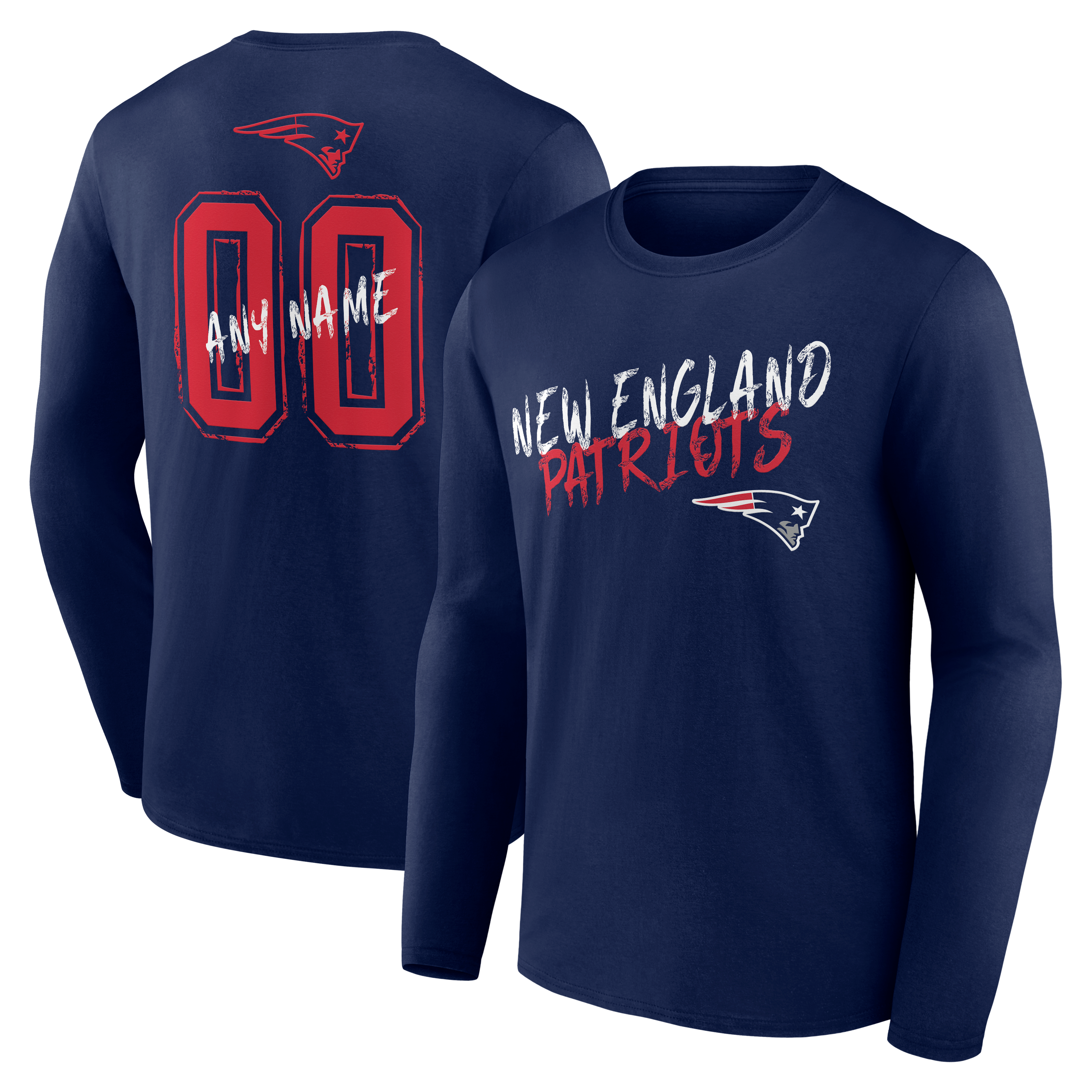 Men's Navy New England Patriots Hustle Personalized Name & Number Long Sleeve T-Shirt