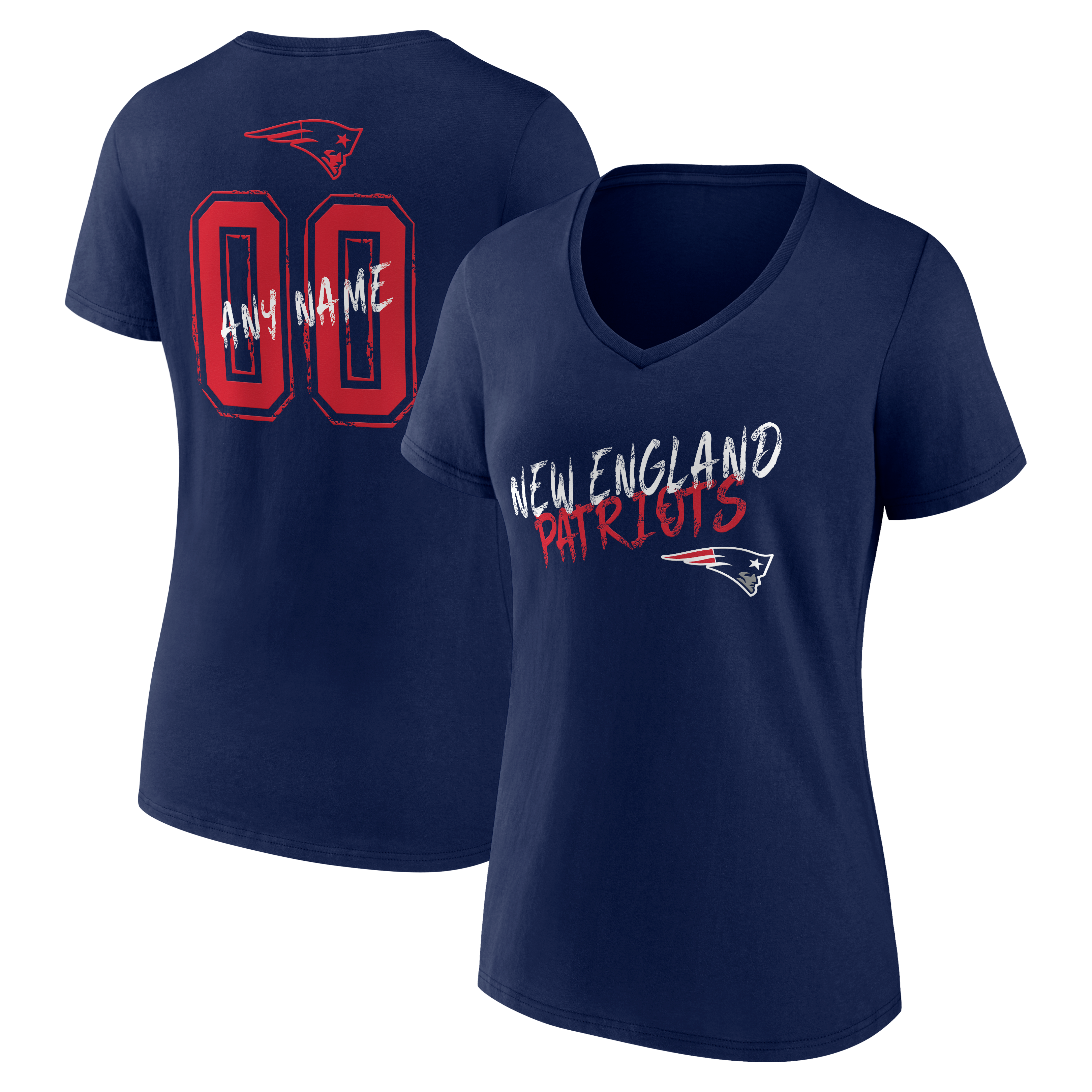 Women's Navy New England Patriots Hustle Personalized Name & Number V-Neck T-Shirt