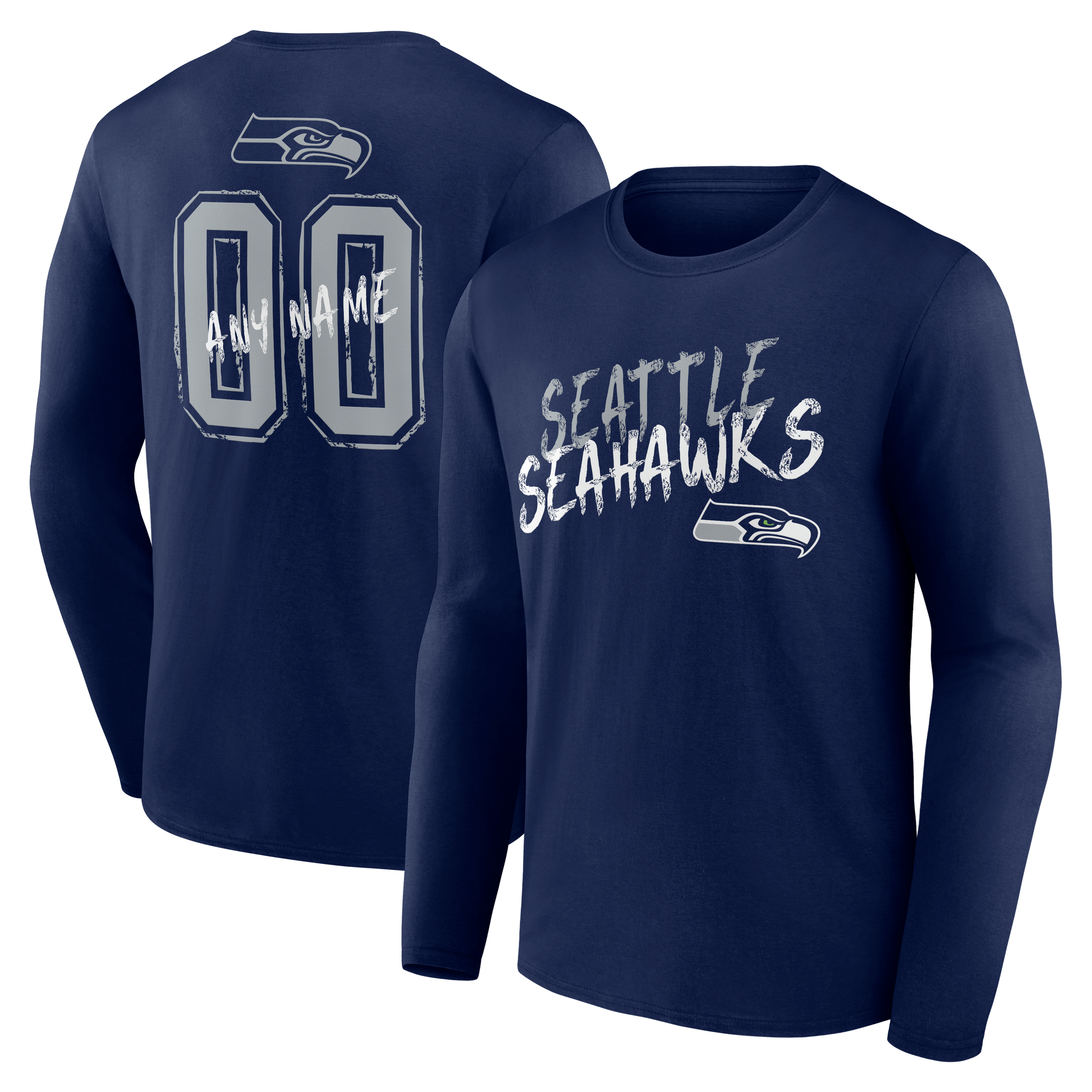 Men's College Navy Seattle Seahawks Hustle Personalized Name & Number Long Sleeve T-Shirt