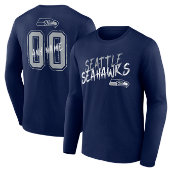 Men's College Navy Seattle Seahawks Hustle Personalized Name & Number Long Sleeve T-Shirt