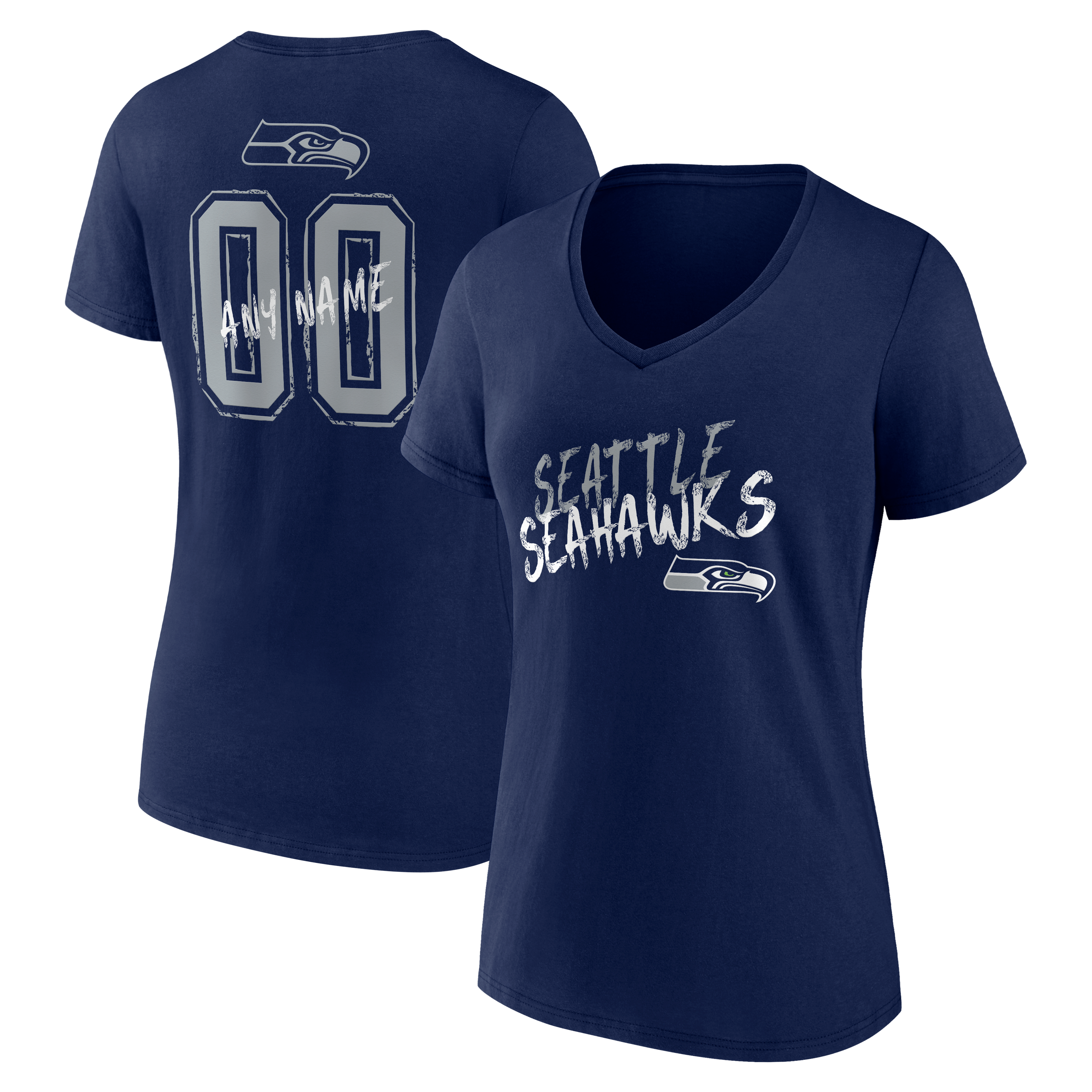 Women's College Navy Seattle Seahawks Hustle Personalized Name & Number V-Neck T-Shirt