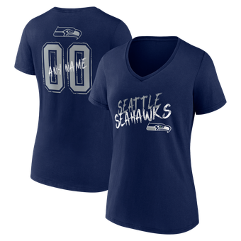 Women's College Navy Seattle Seahawks Hustle Personalized Name & Number V-Neck T-Shirt