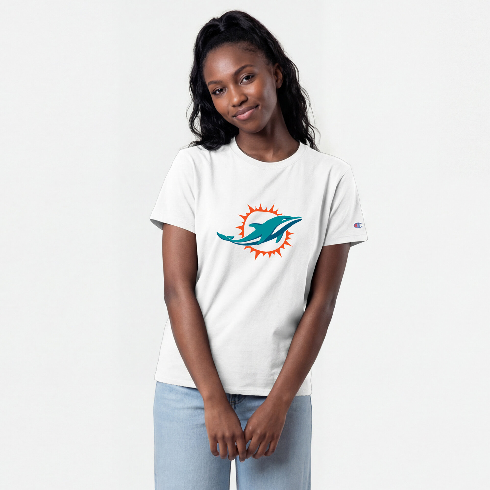 Women's Champion  White Miami Dolphins Logo T-Shirt