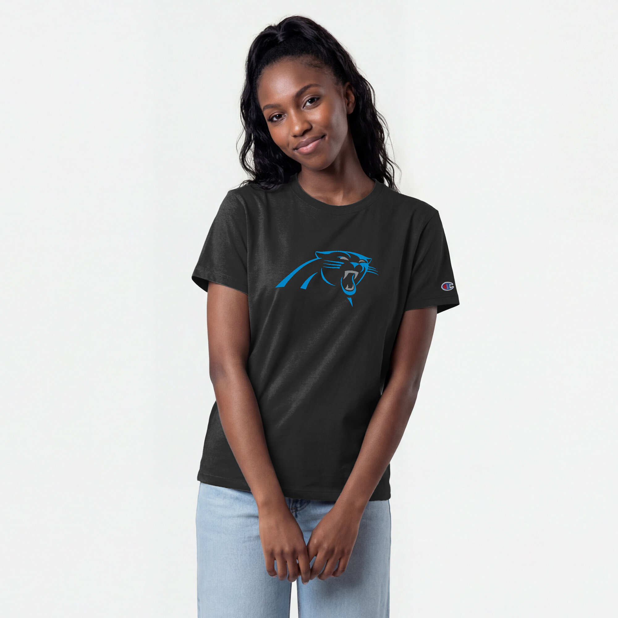 Women's Champion  Black Carolina Panthers Logo T-Shirt