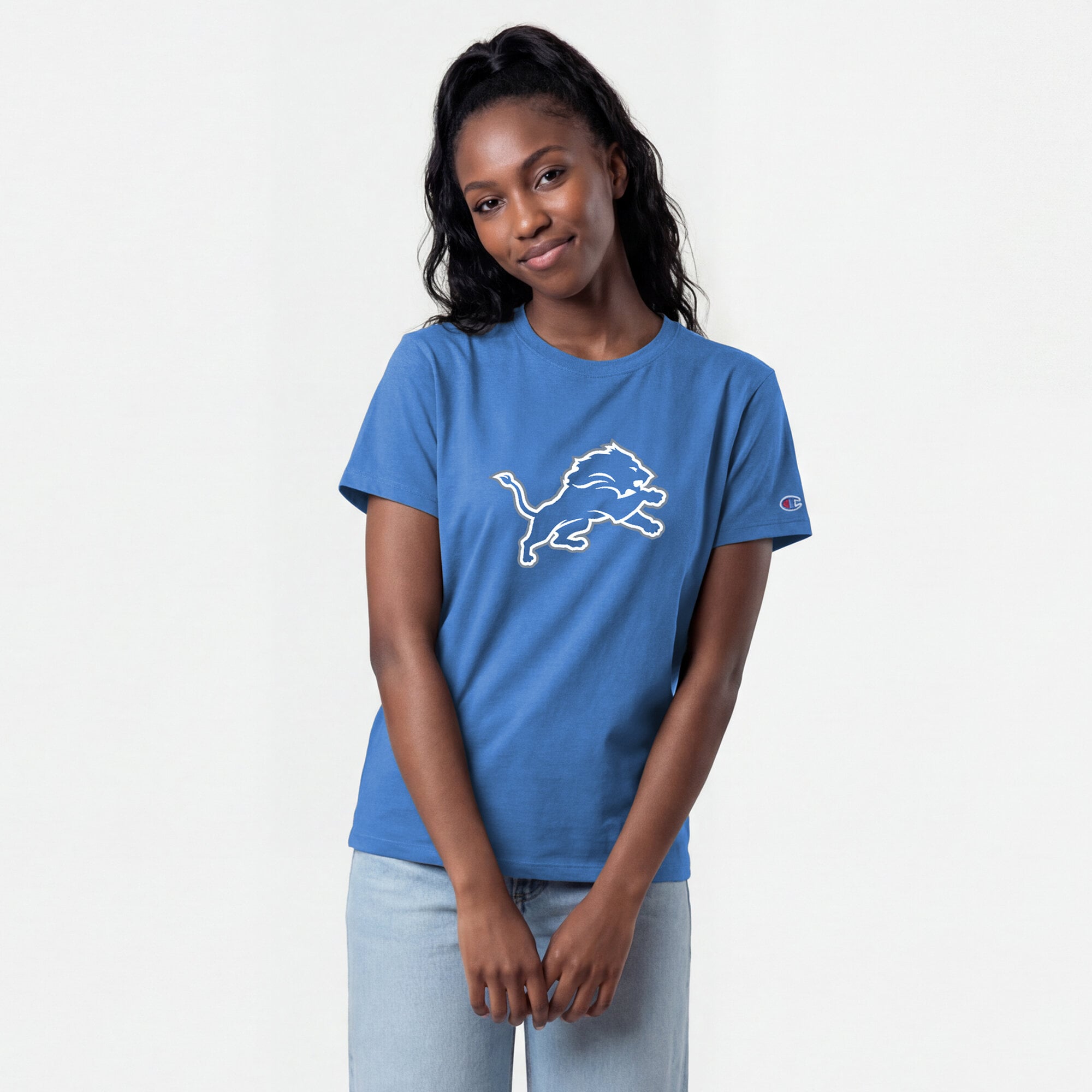 Women's Champion Blue Detroit Lions Logo T-Shirt