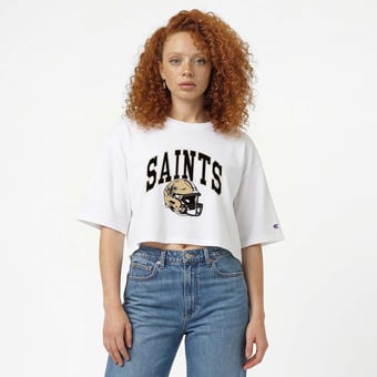 Women's Champion  White New Orleans Saints Boyfriend Cropped T-Shirt