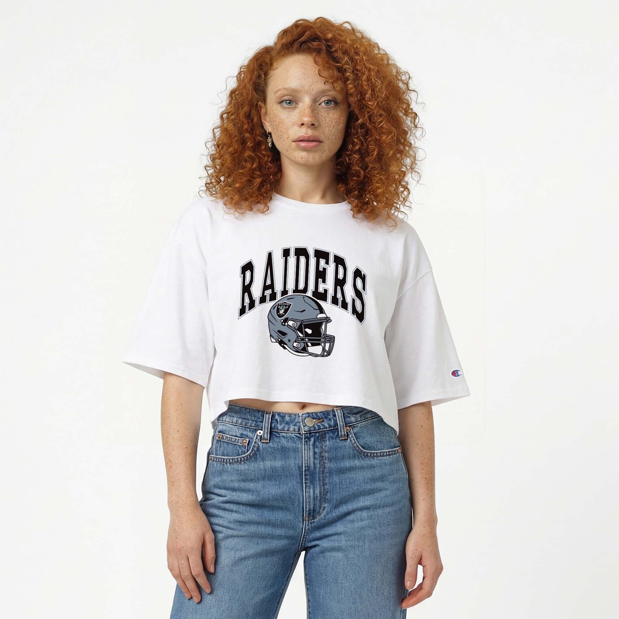 Women's Champion White Las Vegas Raiders Boyfriend Cropped T-Shirt