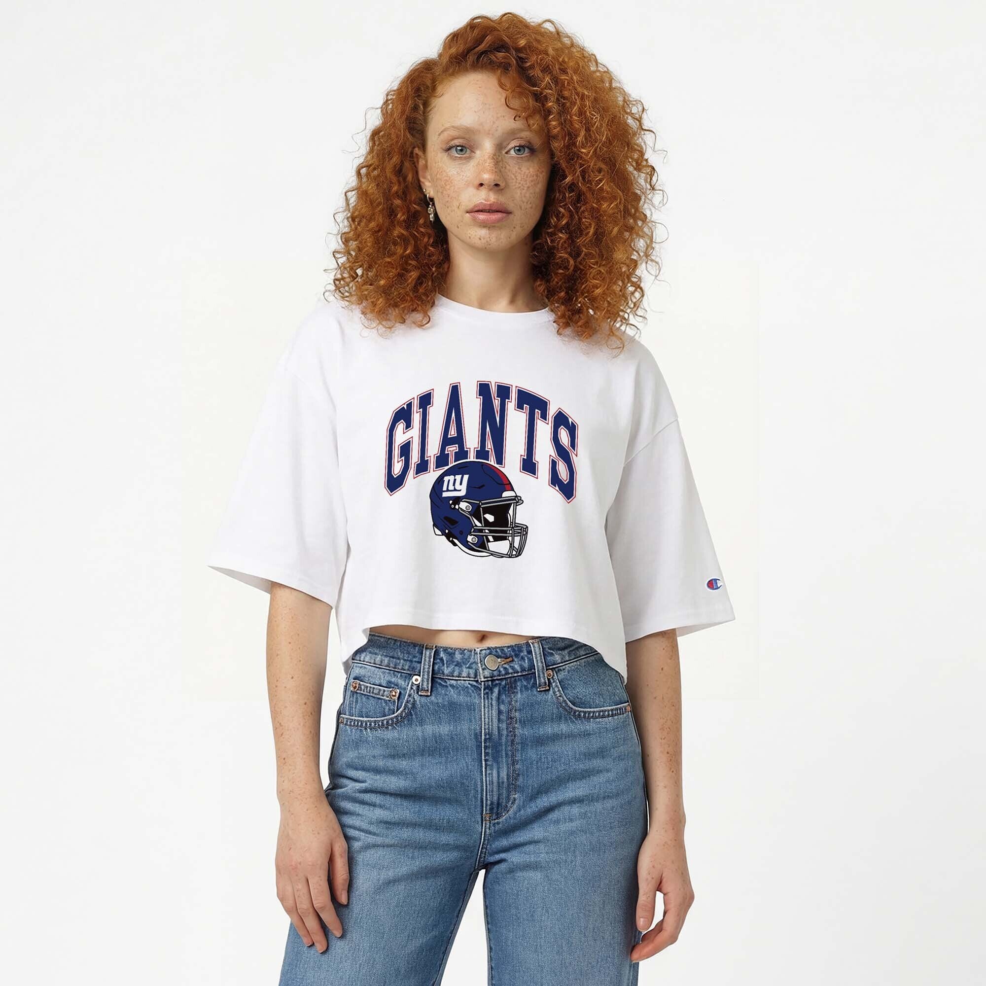 Women's Champion White New York Giants Boyfriend Cropped T-Shirt