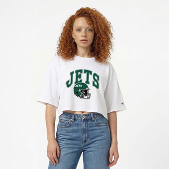 Women's Champion White New York Jets Boyfriend Cropped T-Shirt