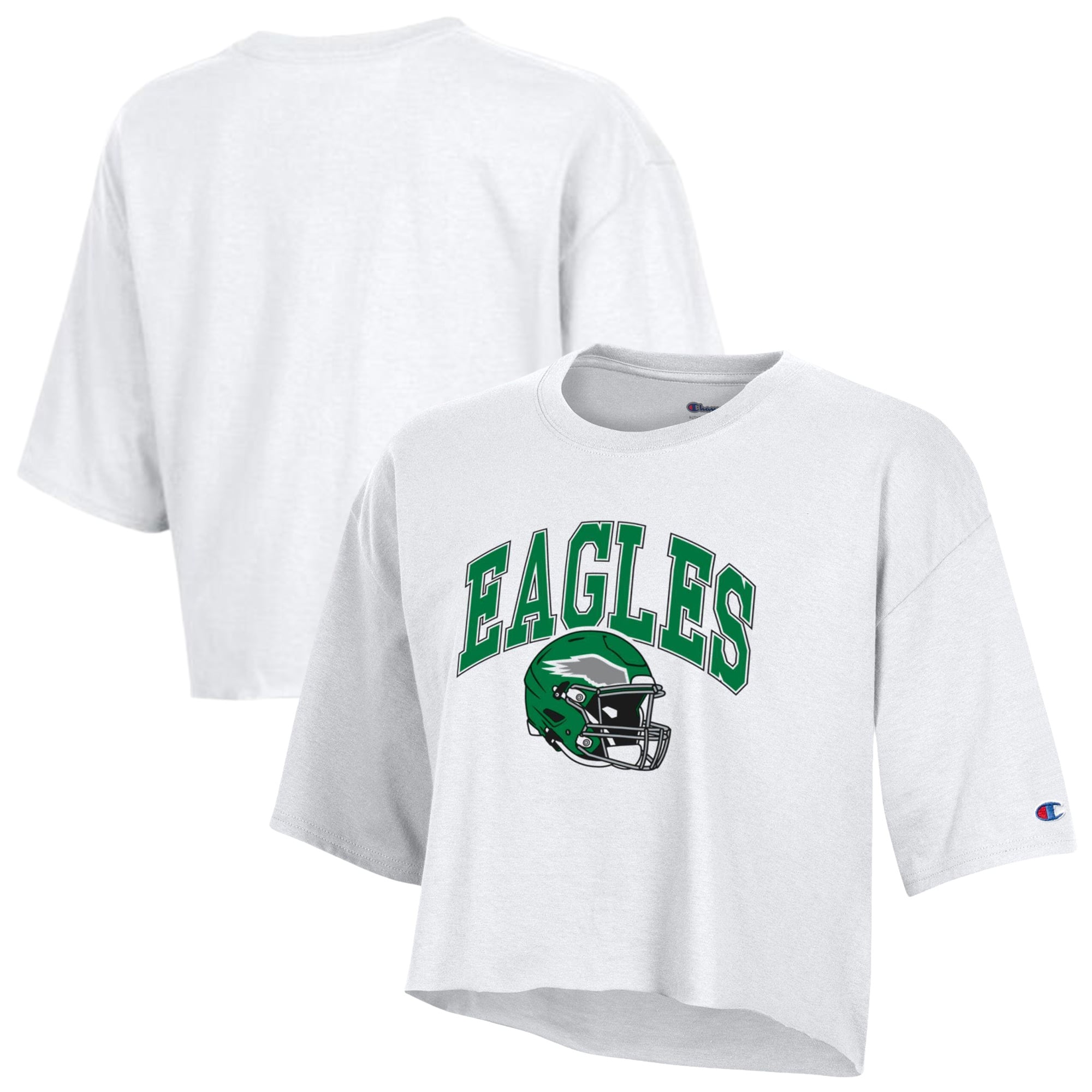 Women's Champion White Philadelphia Eagles Boyfriend Cropped T-Shirt