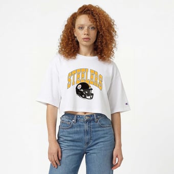 Women's Champion  White Pittsburgh Steelers Boyfriend Cropped T-Shirt