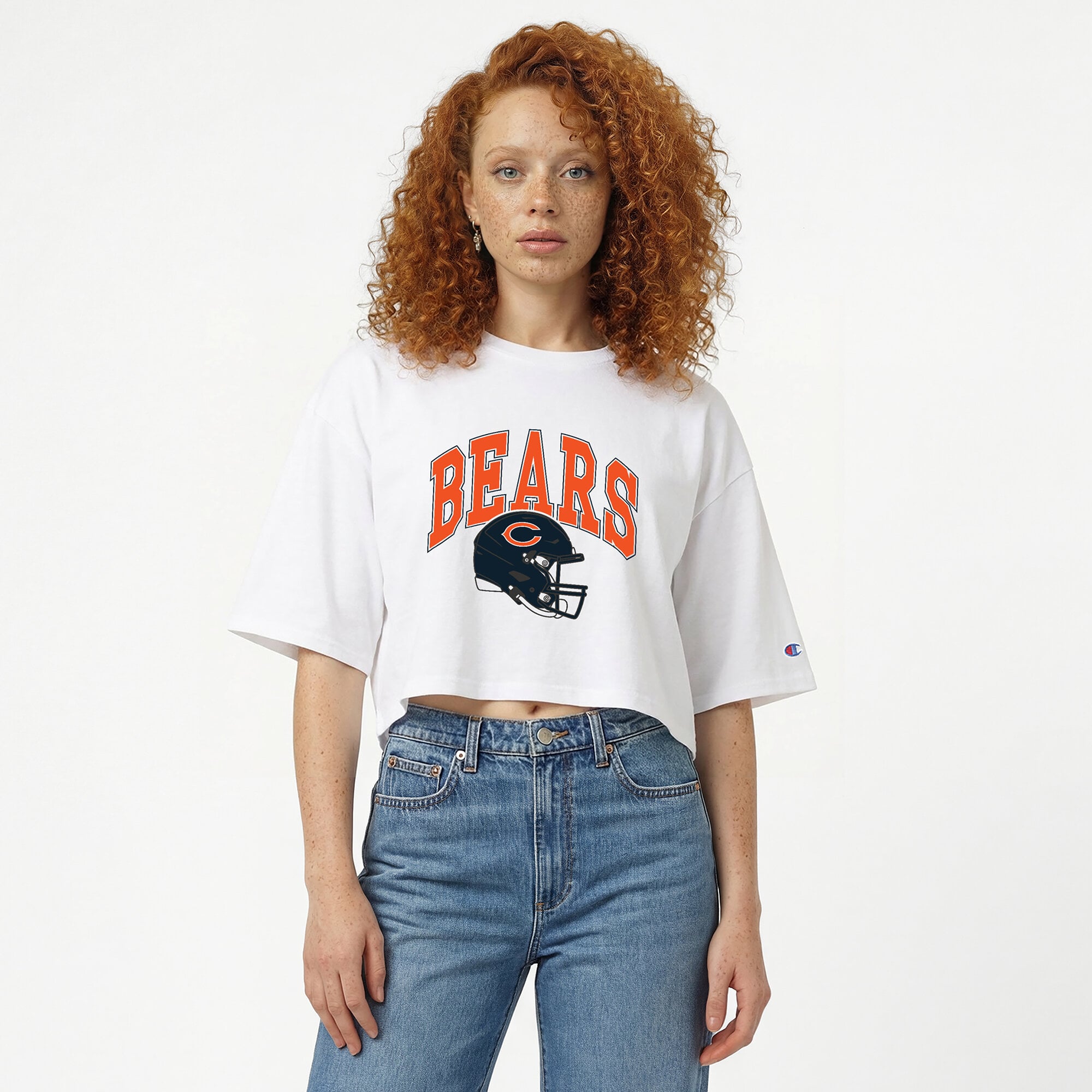 Women's Champion  White Chicago Bears Boyfriend Cropped T-Shirt