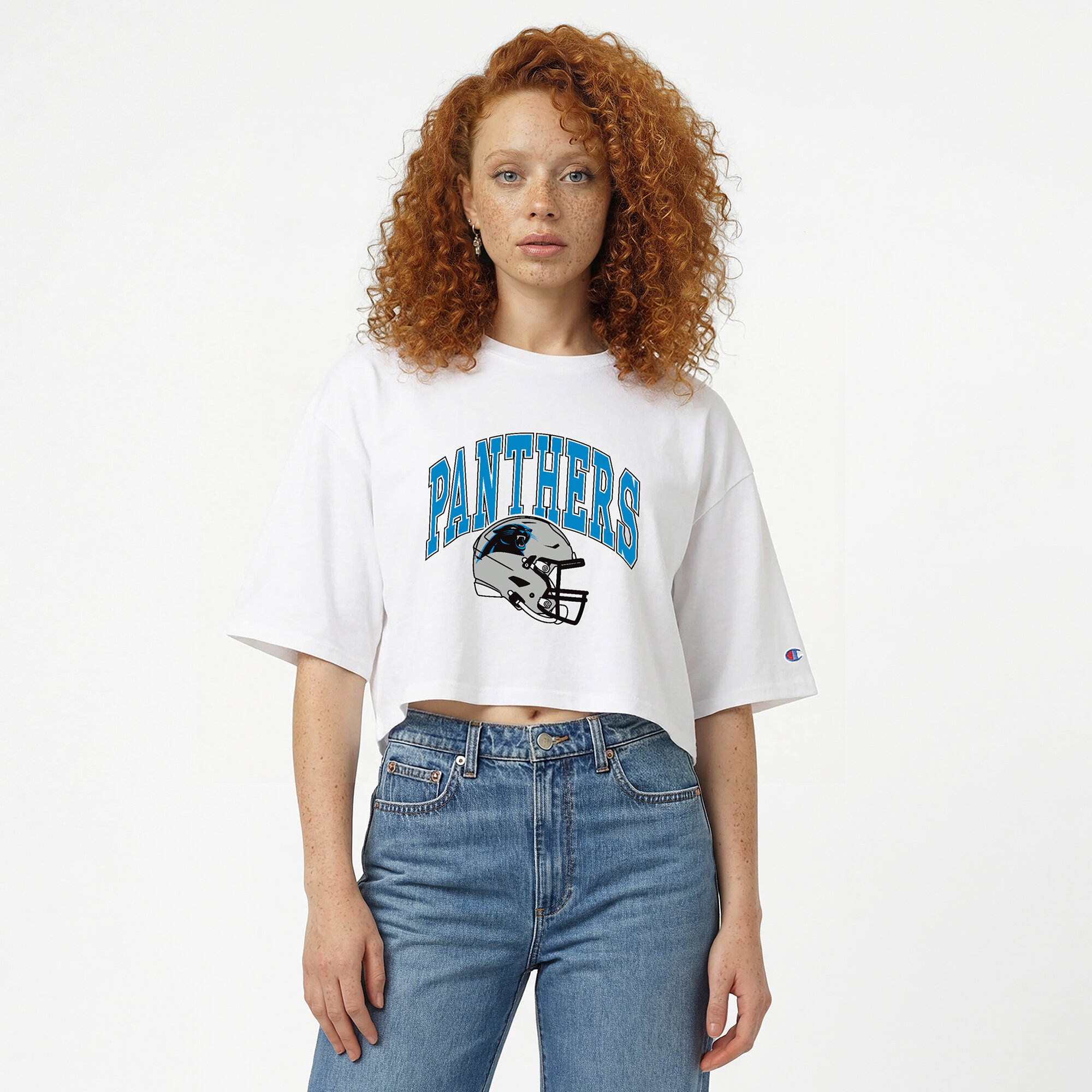 Champion Women's Carolina Panthers Oversized Boyfriend Cropped T-Shirt - White