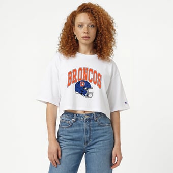 Women's Champion White Denver Broncos Boyfriend Cropped T-Shirt